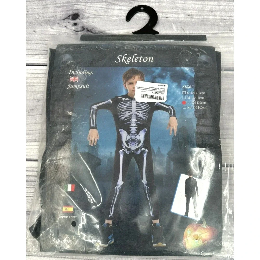 WILLHEYO YOUTH SKELETON BODYSUIT‎ HALLOWEEN COSTUME Size 7-9 Years BRAND NEW